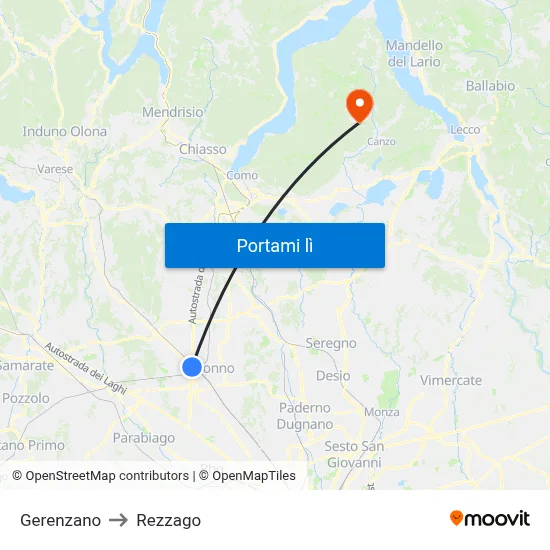Gerenzano to Rezzago map
