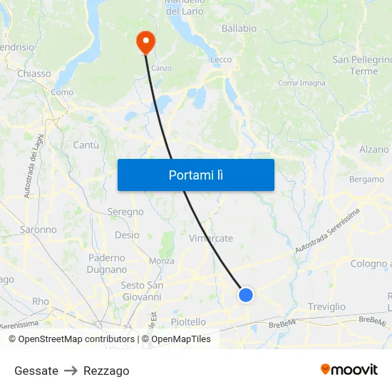 Gessate to Rezzago map