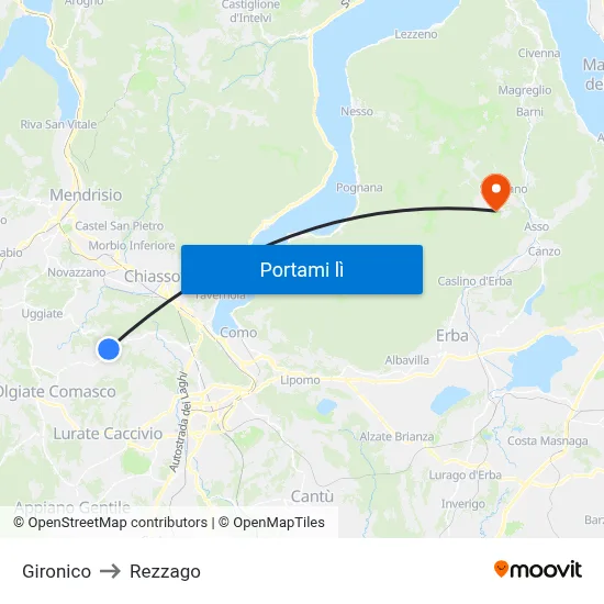 Gironico to Rezzago map