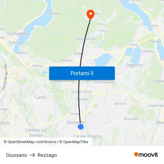 Giussano to Rezzago map