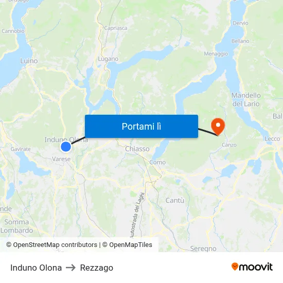 Induno Olona to Rezzago map