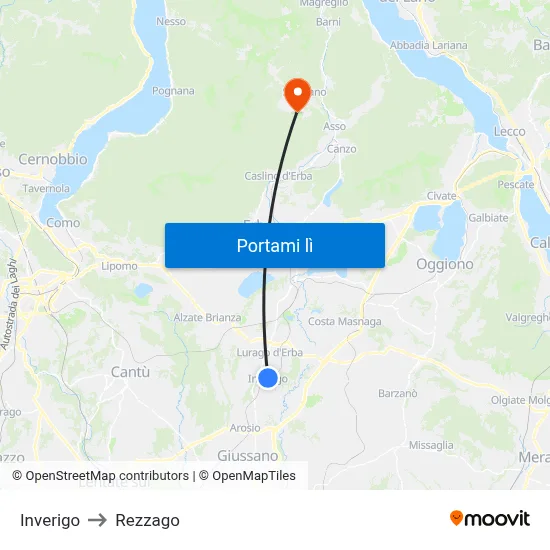 Inverigo to Rezzago map