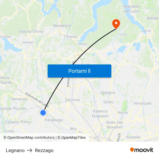 Legnano to Rezzago map