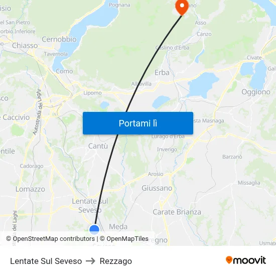 Lentate Sul Seveso to Rezzago map
