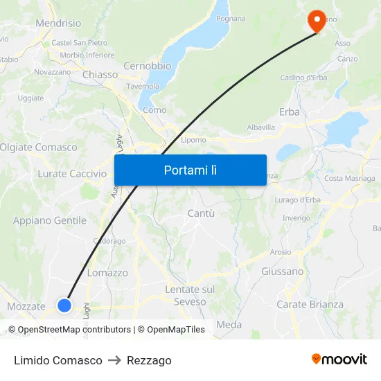 Limido Comasco to Rezzago map