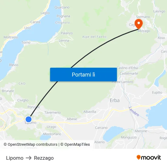 Lipomo to Rezzago map