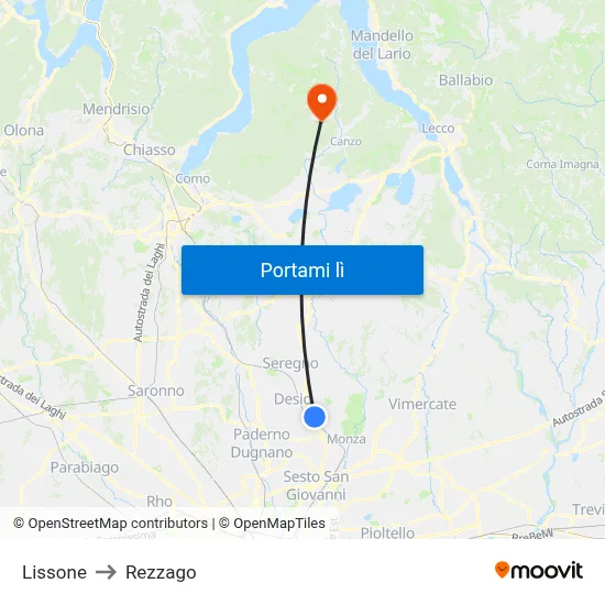 Lissone to Rezzago map