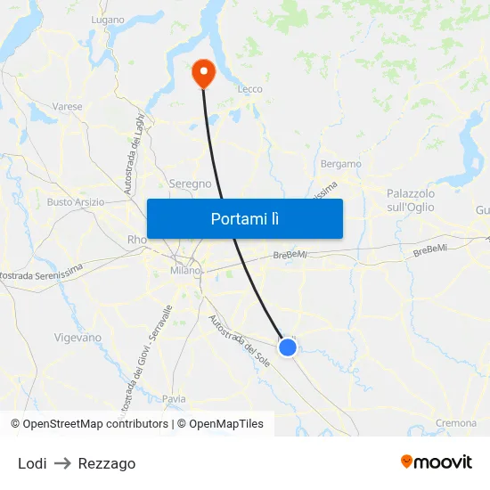 Lodi to Rezzago map