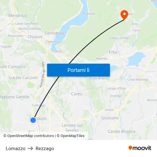 Lomazzo to Rezzago map