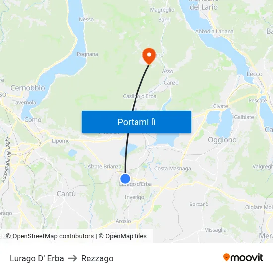 Lurago D' Erba to Rezzago map