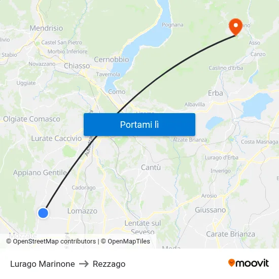 Lurago Marinone to Rezzago map