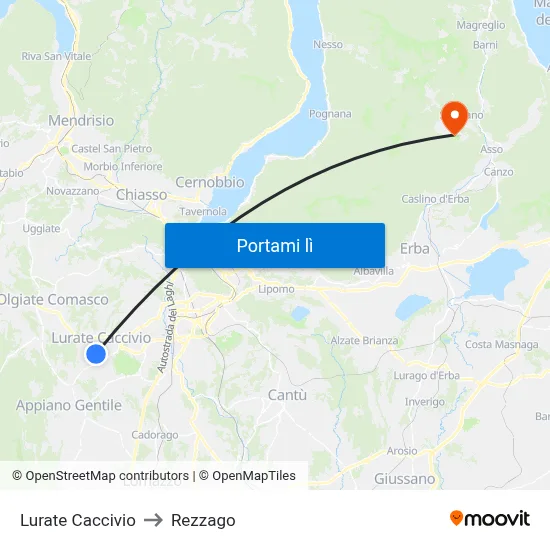 Lurate Caccivio to Rezzago map