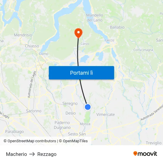 Macherio to Rezzago map