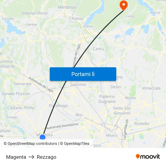 Magenta to Rezzago map