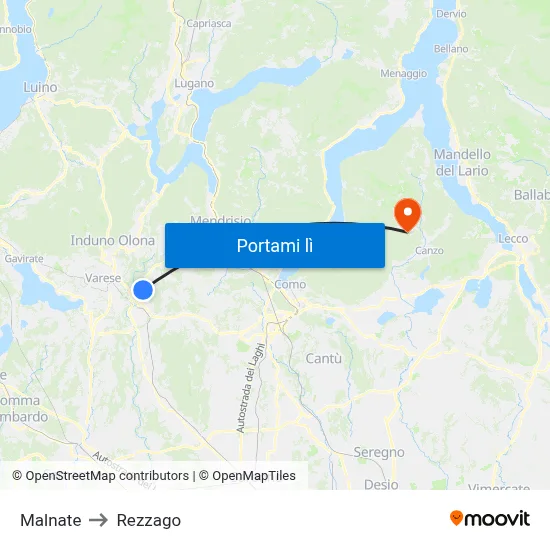 Malnate to Rezzago map