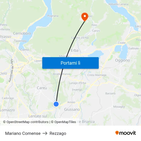 Mariano Comense to Rezzago map
