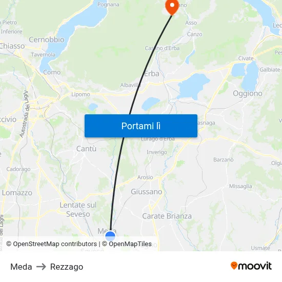 Meda to Rezzago map