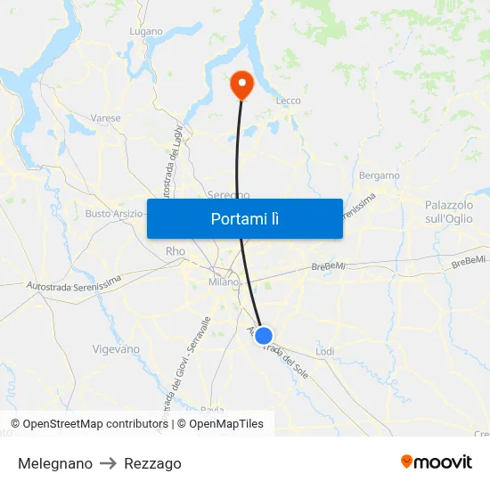 Melegnano to Rezzago map
