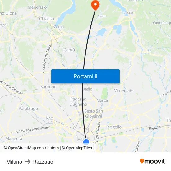 Milano to Rezzago map