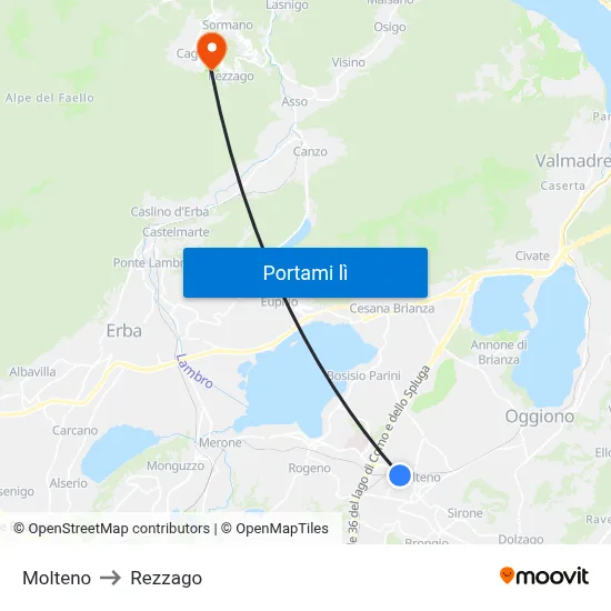 Molteno to Rezzago map