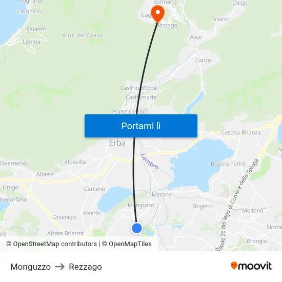 Monguzzo to Rezzago map
