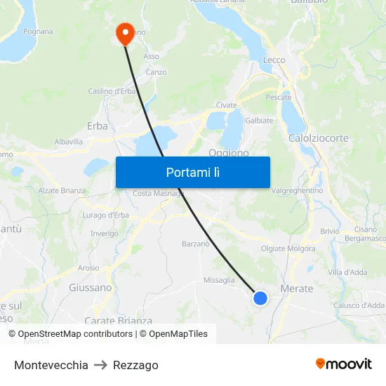 Montevecchia to Rezzago map