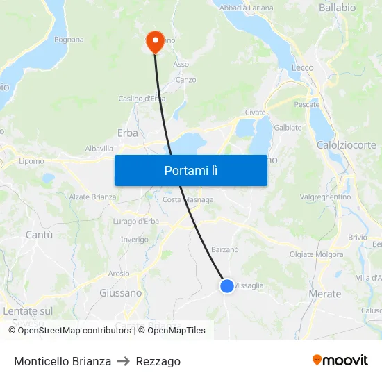 Monticello Brianza to Rezzago map