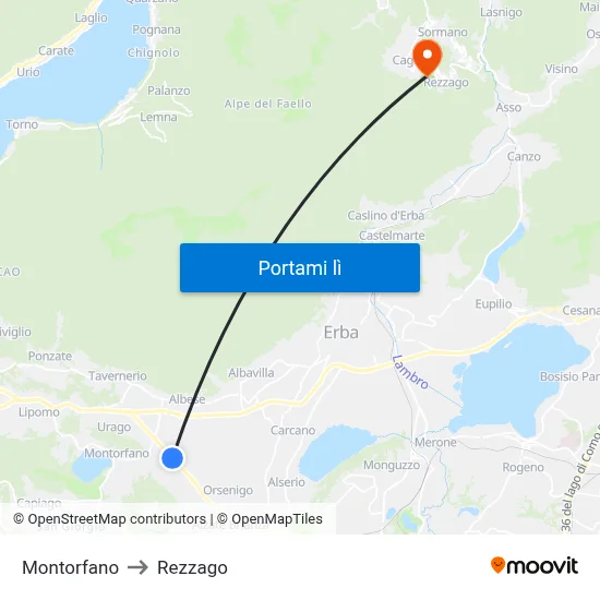 Montorfano to Rezzago map