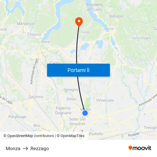 Monza to Rezzago map