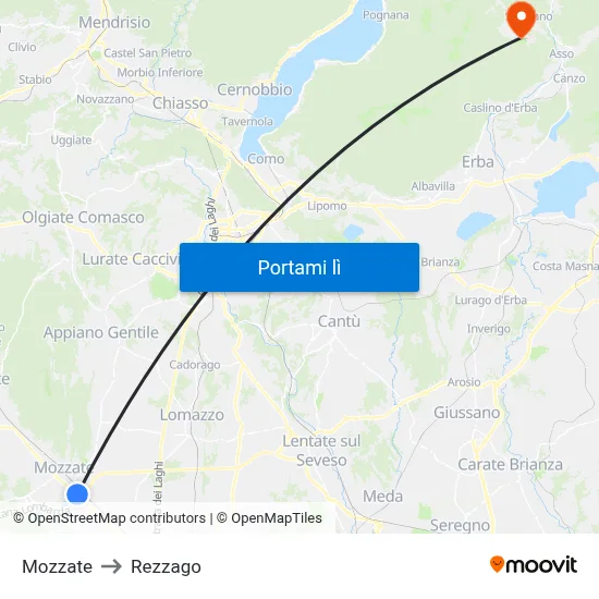 Mozzate to Rezzago map