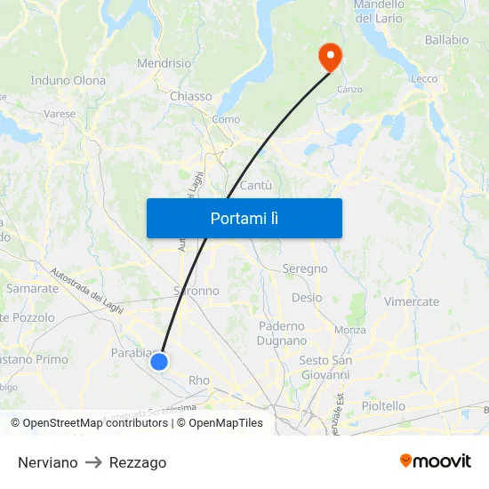 Nerviano to Rezzago map