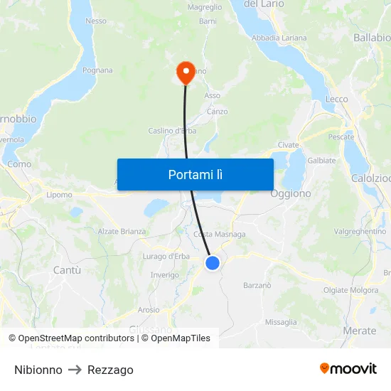 Nibionno to Rezzago map