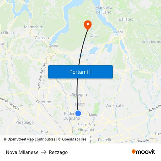 Nova Milanese to Rezzago map