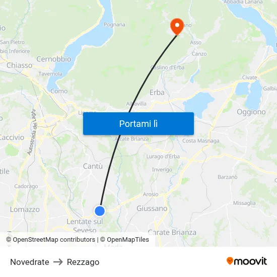Novedrate to Rezzago map