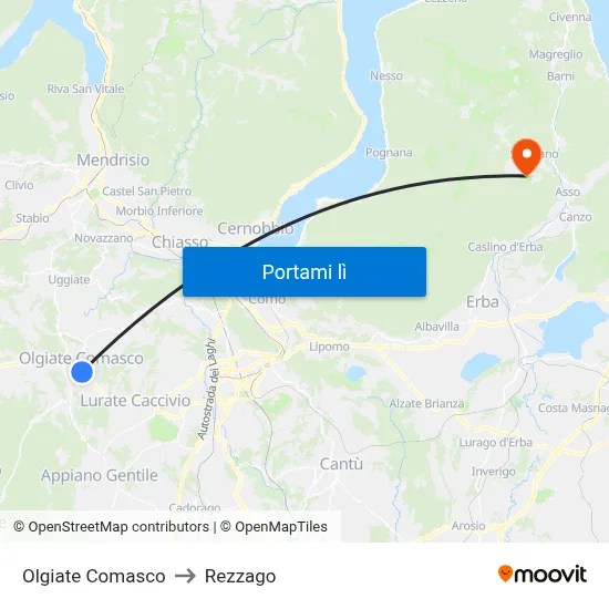 Olgiate Comasco to Rezzago map