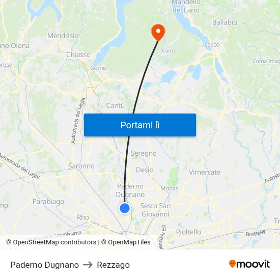 Paderno Dugnano to Rezzago map