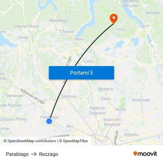 Parabiago to Rezzago map