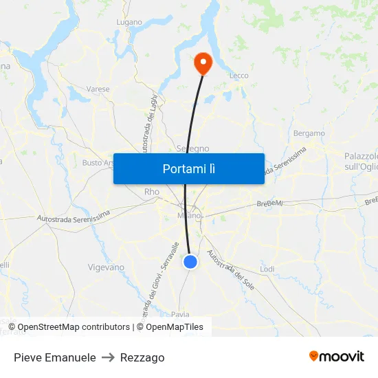 Pieve Emanuele to Rezzago map