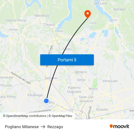 Pogliano Milanese to Rezzago map