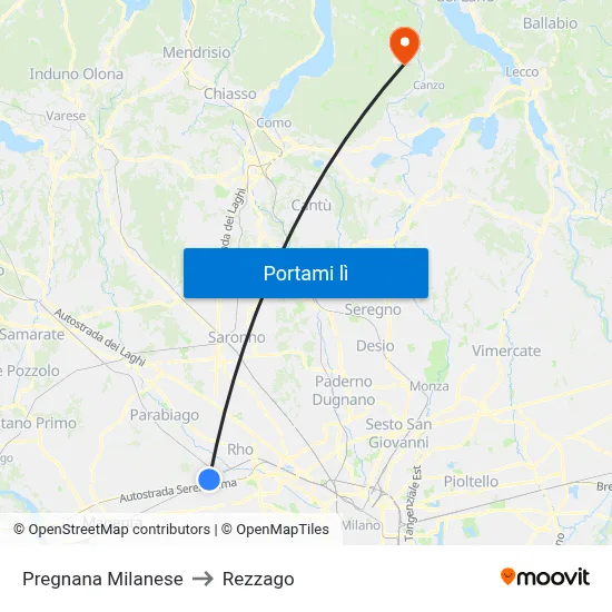 Pregnana Milanese to Rezzago map