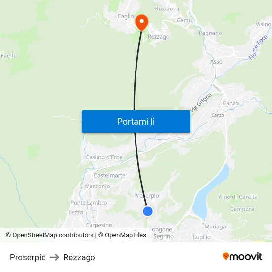 Proserpio to Rezzago map