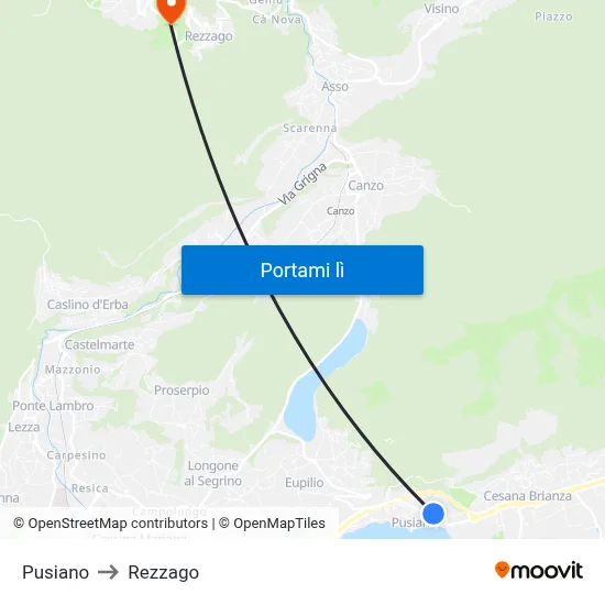 Pusiano to Rezzago map