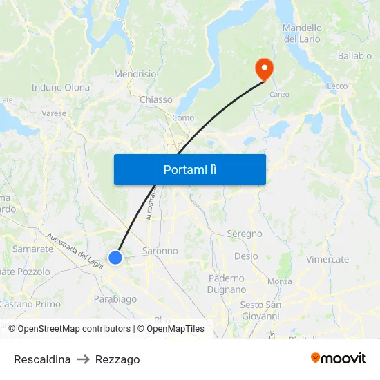 Rescaldina to Rezzago map