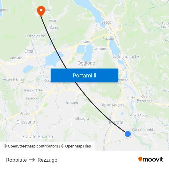 Robbiate to Rezzago map