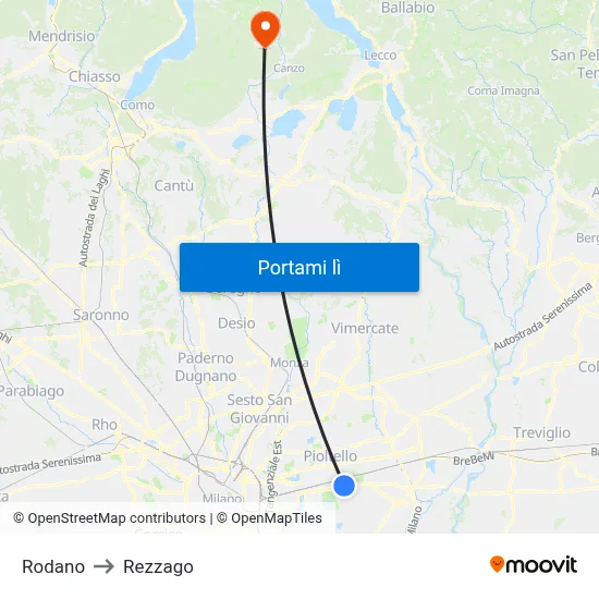 Rodano to Rezzago map