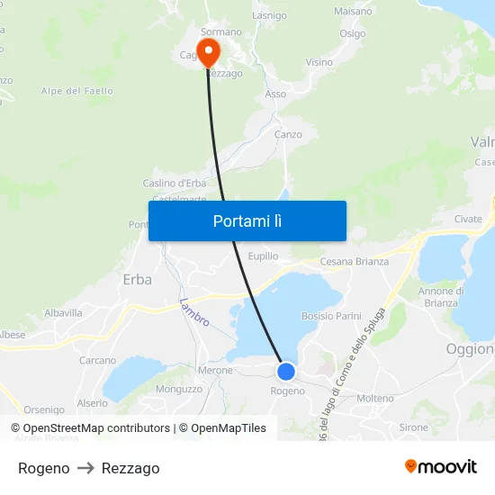 Rogeno to Rezzago map