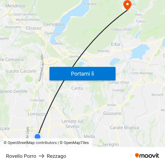 Rovello Porro to Rezzago map