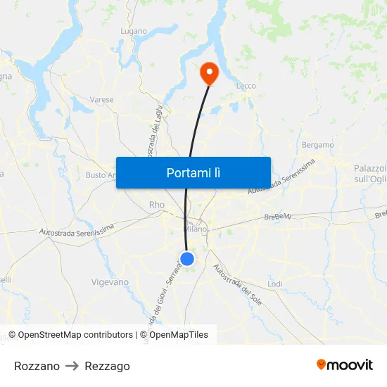 Rozzano to Rezzago map