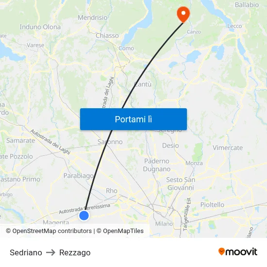 Sedriano to Rezzago map