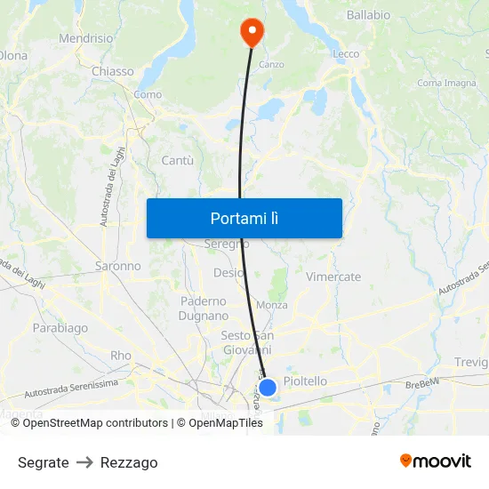Segrate to Rezzago map